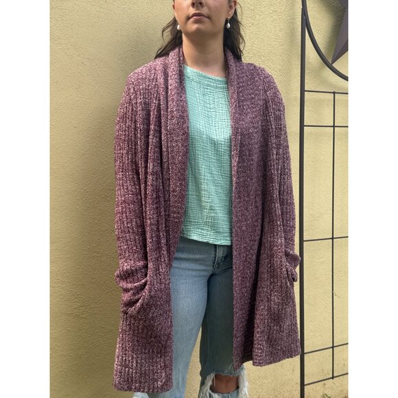 Barefoot Dreams Womens Cardigan 2X Maroon Speckled Cozychic Lite SoftAF LongLine - Picture 3 of 11